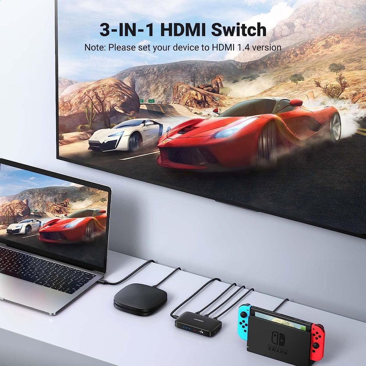 UGREEN - Interruptor Conmutador Hdmi 4k Ugreen 3 En 1 Incluye Control Remoto