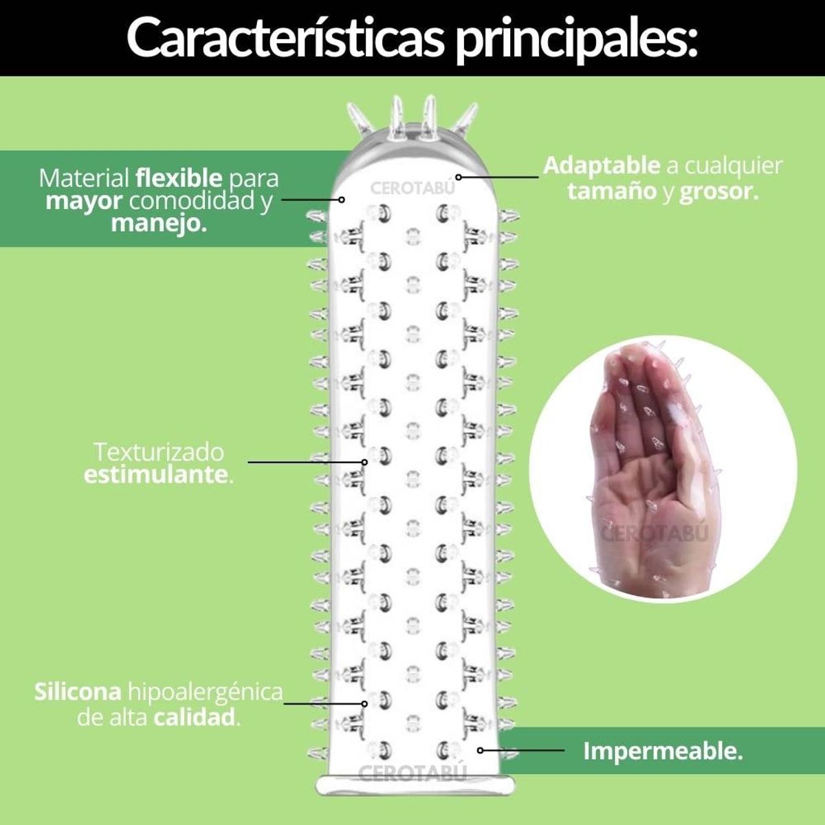 GENERICO - Funda Para Pene Texturizada Condon Preservativo Para + Grosor-