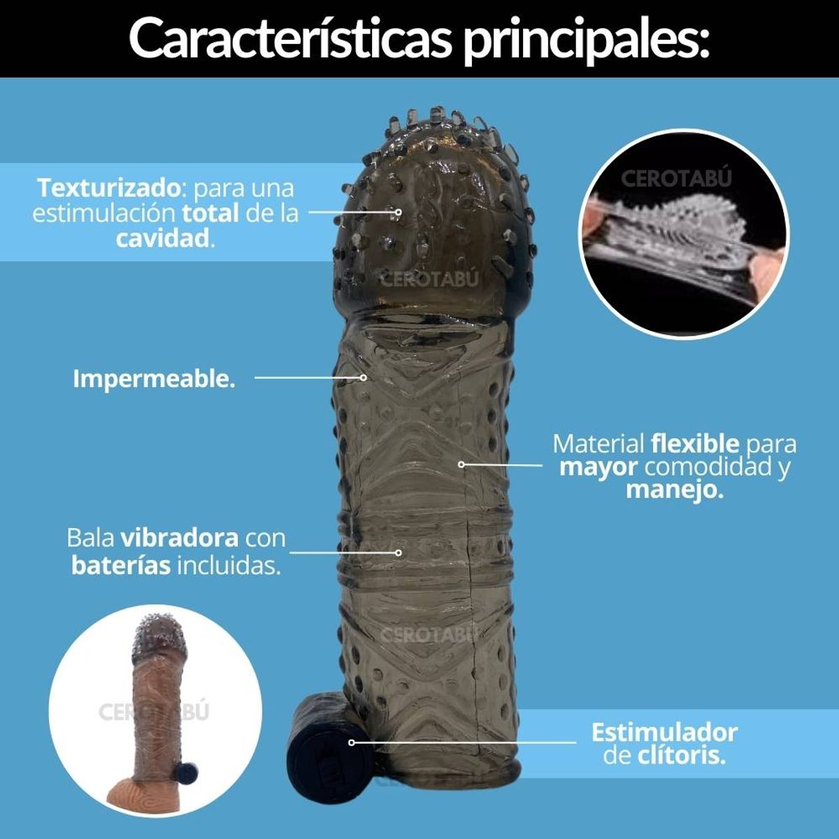 GENERICO - Funda Para Pene Con Vibración Preservativo Retardante