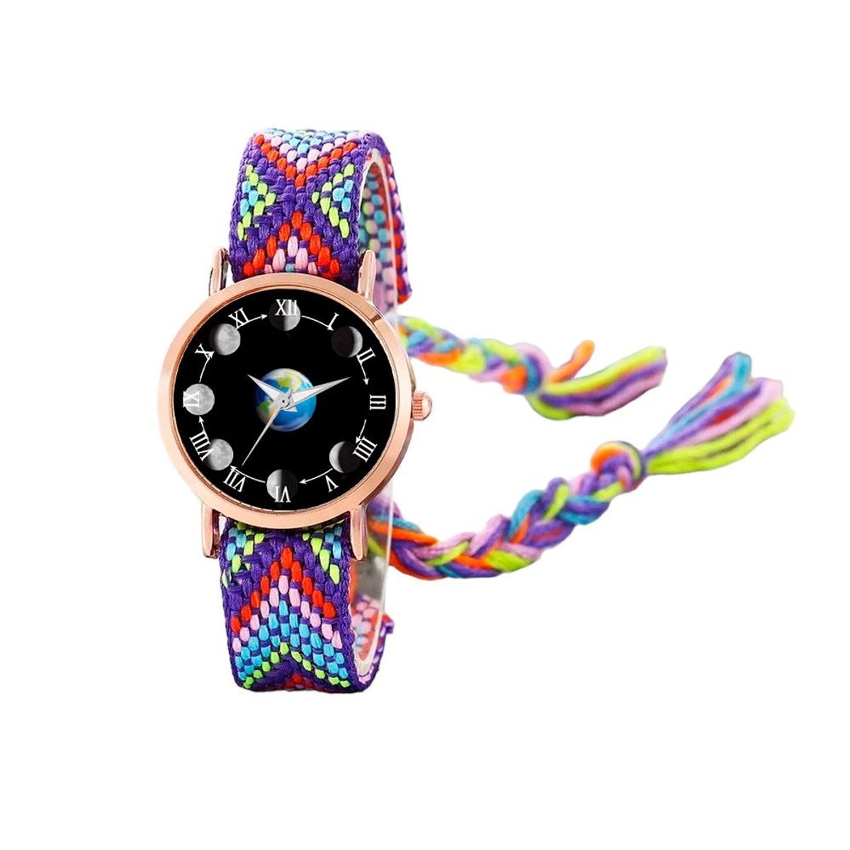 DAYOSHOP - Reloj Luna Fase Lunar Dorado Tejido Artesanal Mujer+ Estuche