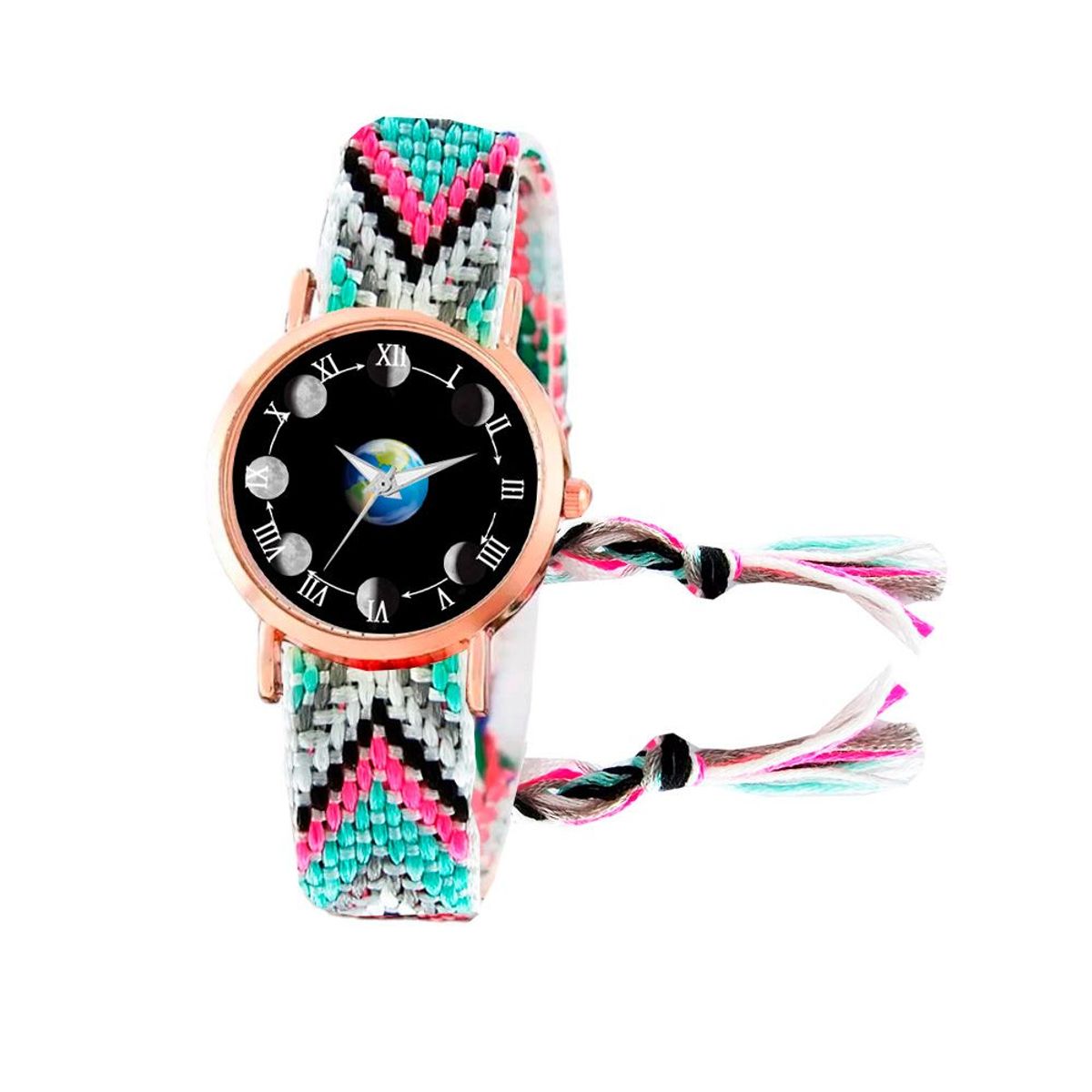 DAYOSHOP - Reloj Luna Fase Lunar Dorado Tejido Artesanal Mujer+ Estuche
