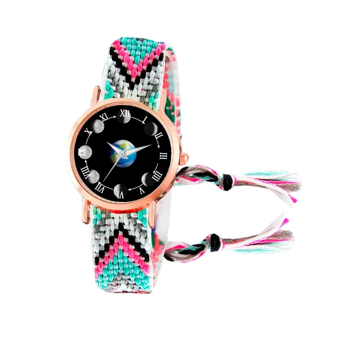 DAYOSHOP - Reloj Luna Fase Lunar Dorado Tejido Artesanal Mujer+ Estuche
