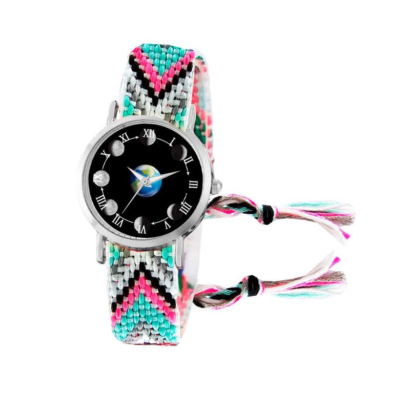 DAYOSHOP - Reloj Luna Fase Lunar Plateado Tejido Artesanal + Estuche
