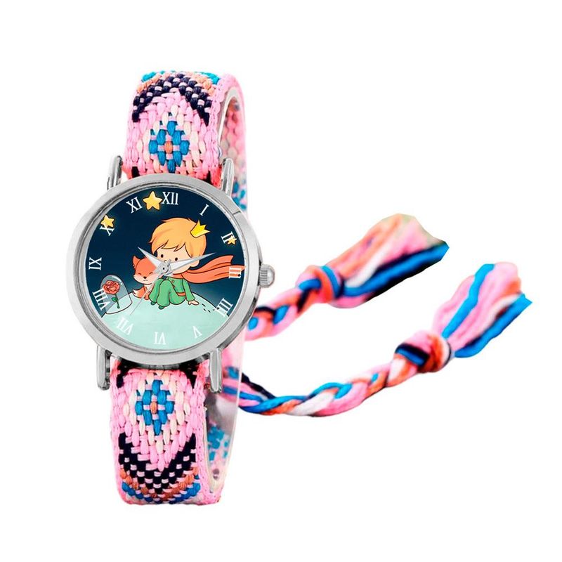 DAYOSHOP - Reloj Principito Zorrito Plateado Tejido Artesanal + Estuche
