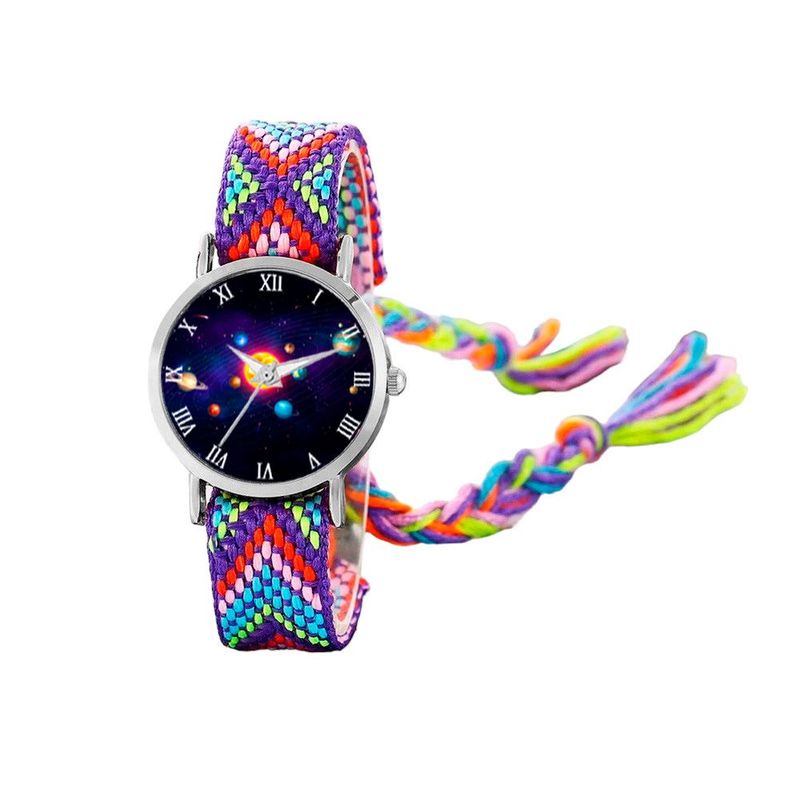 DAYOSHOP - Reloj Sistema Solar Plateado Tejido Artesanal + Estuche