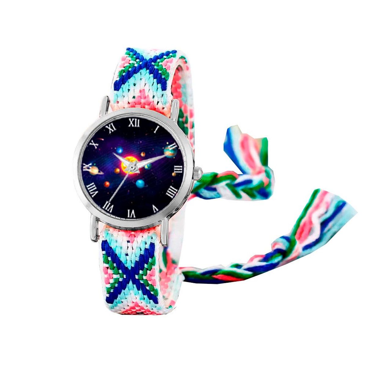 DAYOSHOP - Reloj Sistema Solar Plateado Tejido Artesanal + Estuche