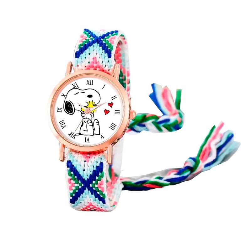 DAYOSHOP - Reloj Snoopy Dorado Tejido Artesanal Mujer + Estuche