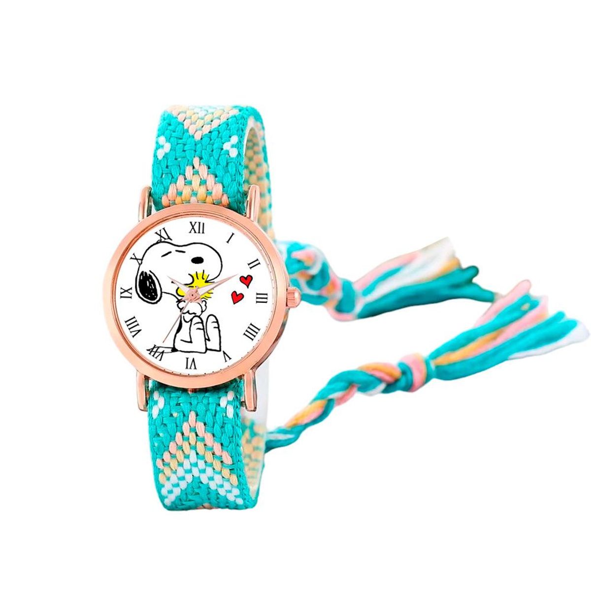 DAYOSHOP - Reloj Snoopy Dorado Tejido Artesanal Mujer + Estuche