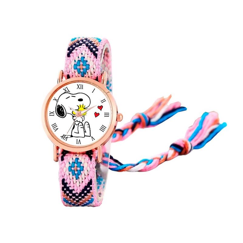 DAYOSHOP - Reloj Snoopy Dorado Tejido Artesanal Mujer + Estuche