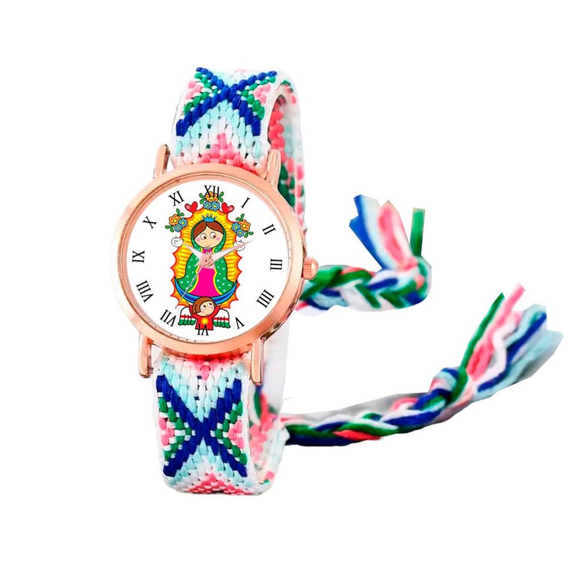 DAYOSHOP - Reloj Virgen Guadalupe Dorado Tejido Artesanal + Estuche