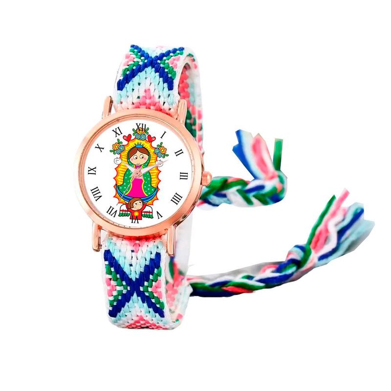 DAYOSHOP - Reloj Virgen Guadalupe Dorado Tejido Artesanal + Estuche