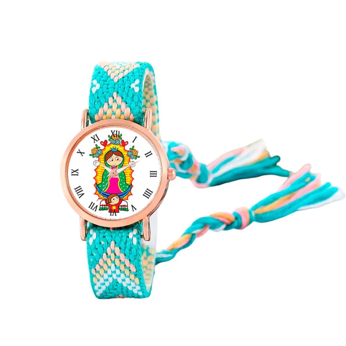 DAYOSHOP - Reloj Virgen Guadalupe Dorado Tejido Artesanal + Estuche