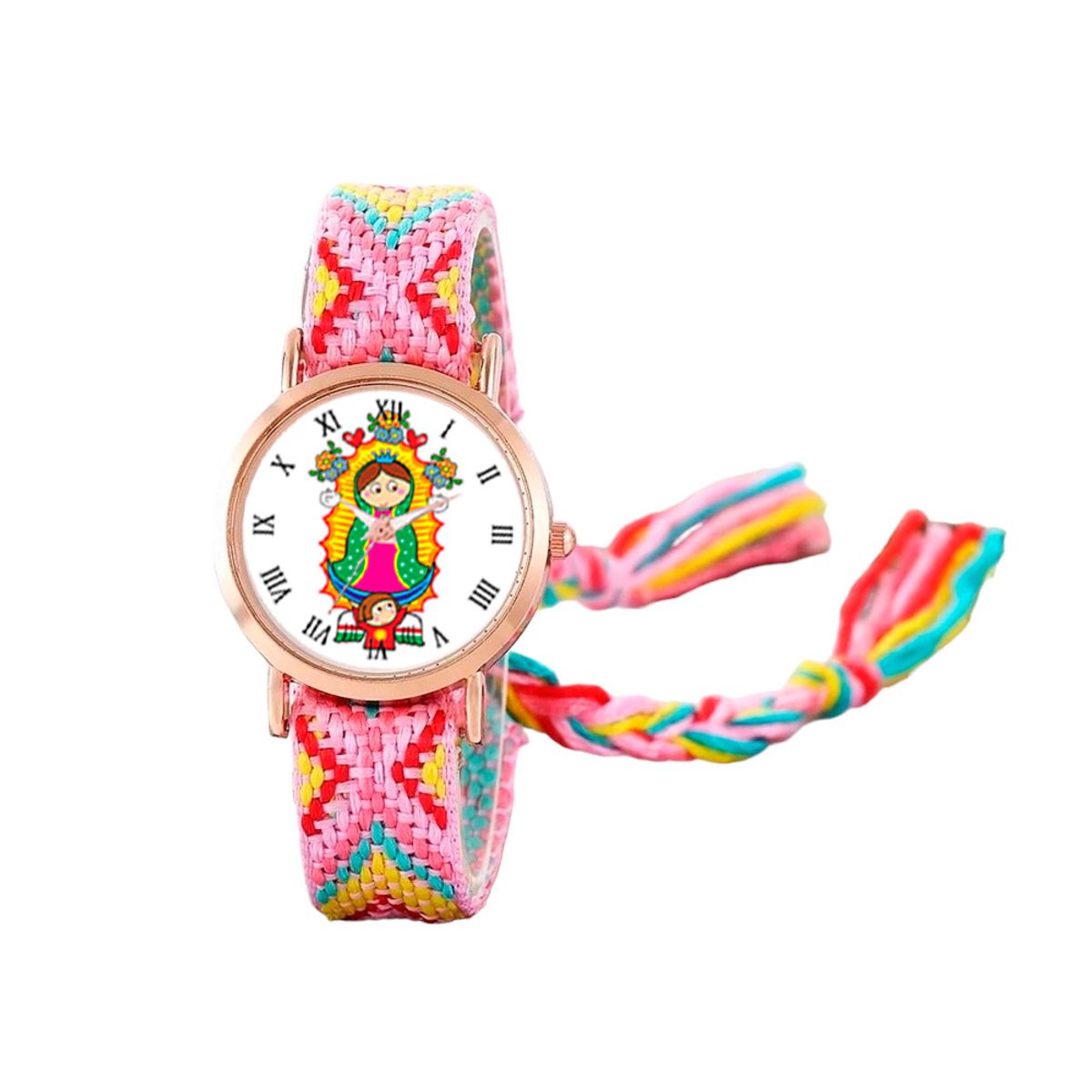 DAYOSHOP - Reloj Virgen Guadalupe Dorado Tejido Artesanal + Estuche
