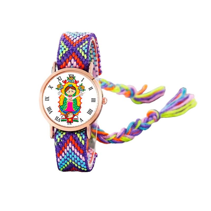DAYOSHOP - Reloj Virgen Guadalupe Dorado Tejido Artesanal + Estuche