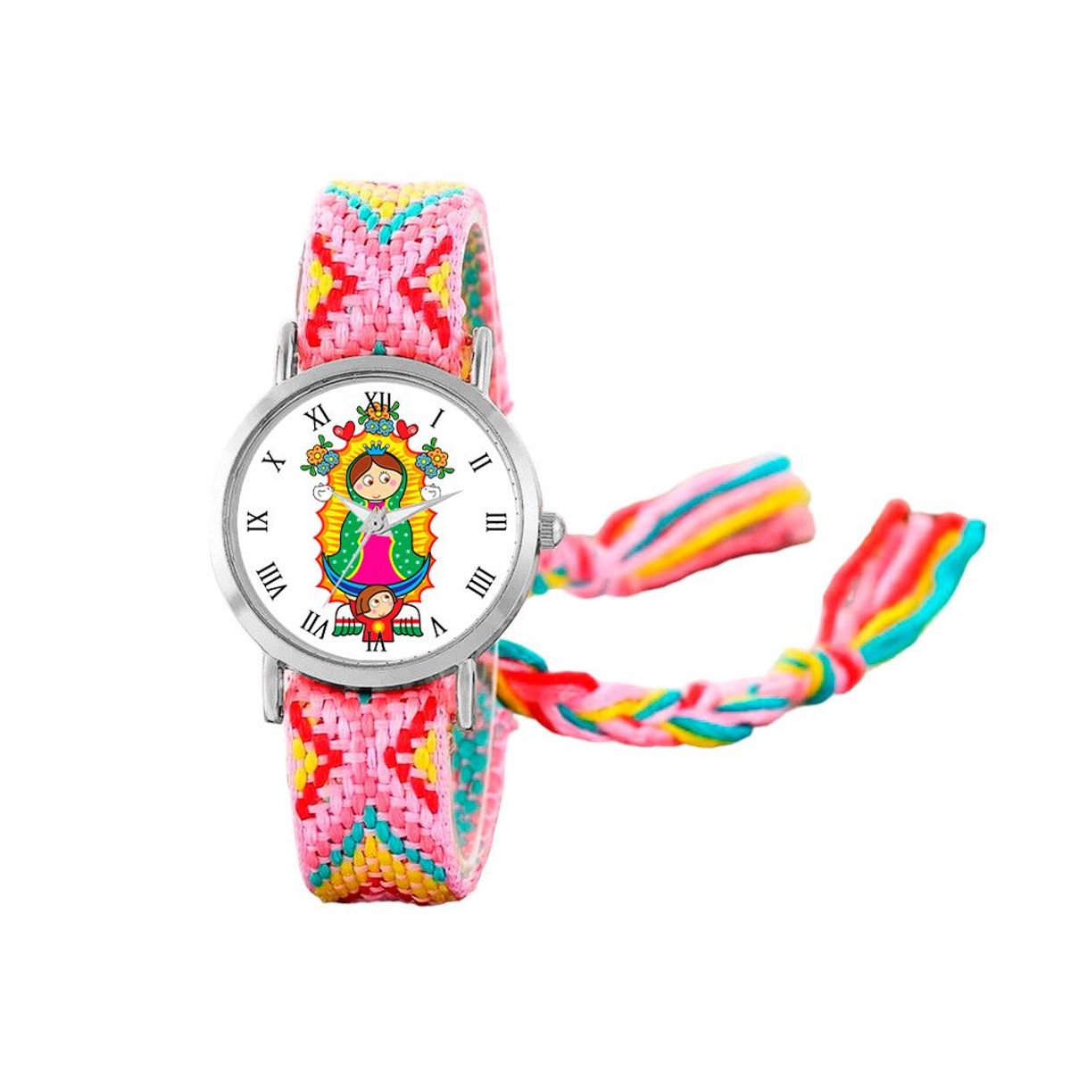 DAYOSHOP - Reloj Virgen Guadalupe Plateado Tejido Artesanal + Estuche