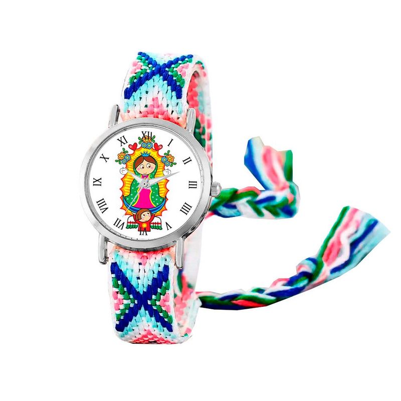 DAYOSHOP - Reloj Virgen Guadalupe Plateado Tejido Artesanal + Estuche