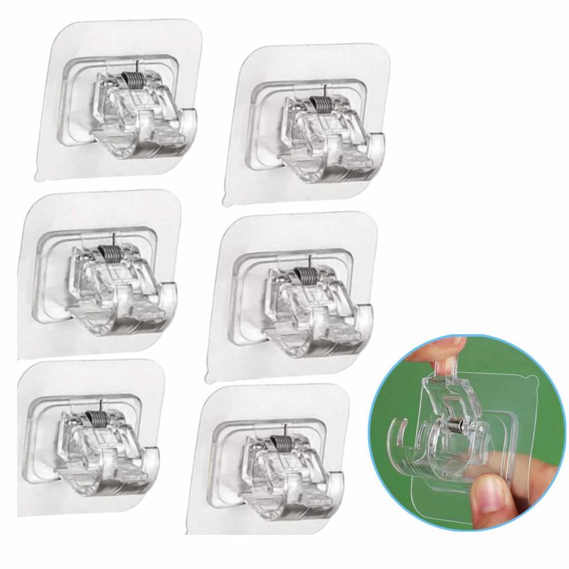 GENERICO - Set x6 Soporte Adhesivo barra Cortina gancho Multiuso Sin Perforar
