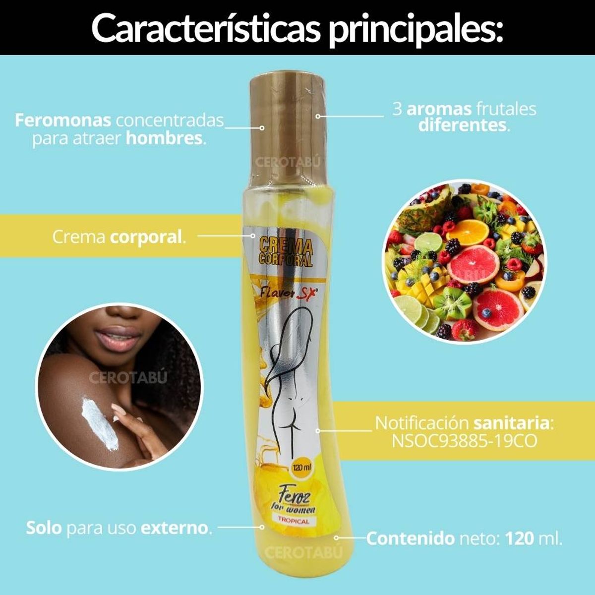GENERICO - Crema Corporal Con Feromonas Femenino Flavor Atrae Hombres 120 ml