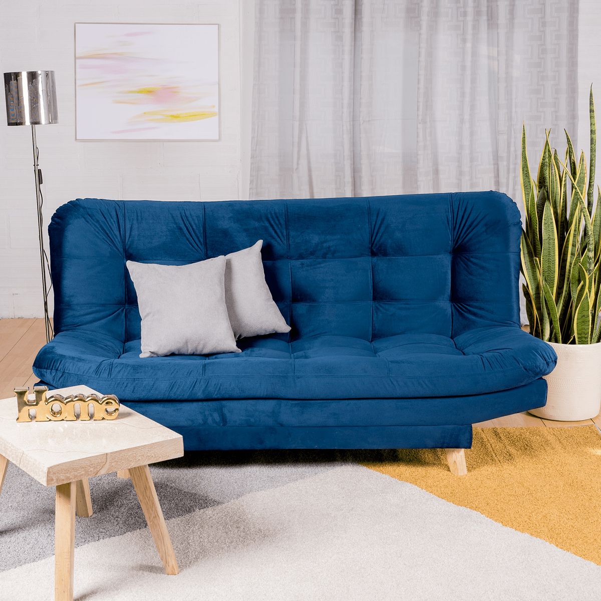 ARMONIA HOME - Sofá Cama Valencia Azul Petroleo 3 PTOS 180x84x85 + Cojines