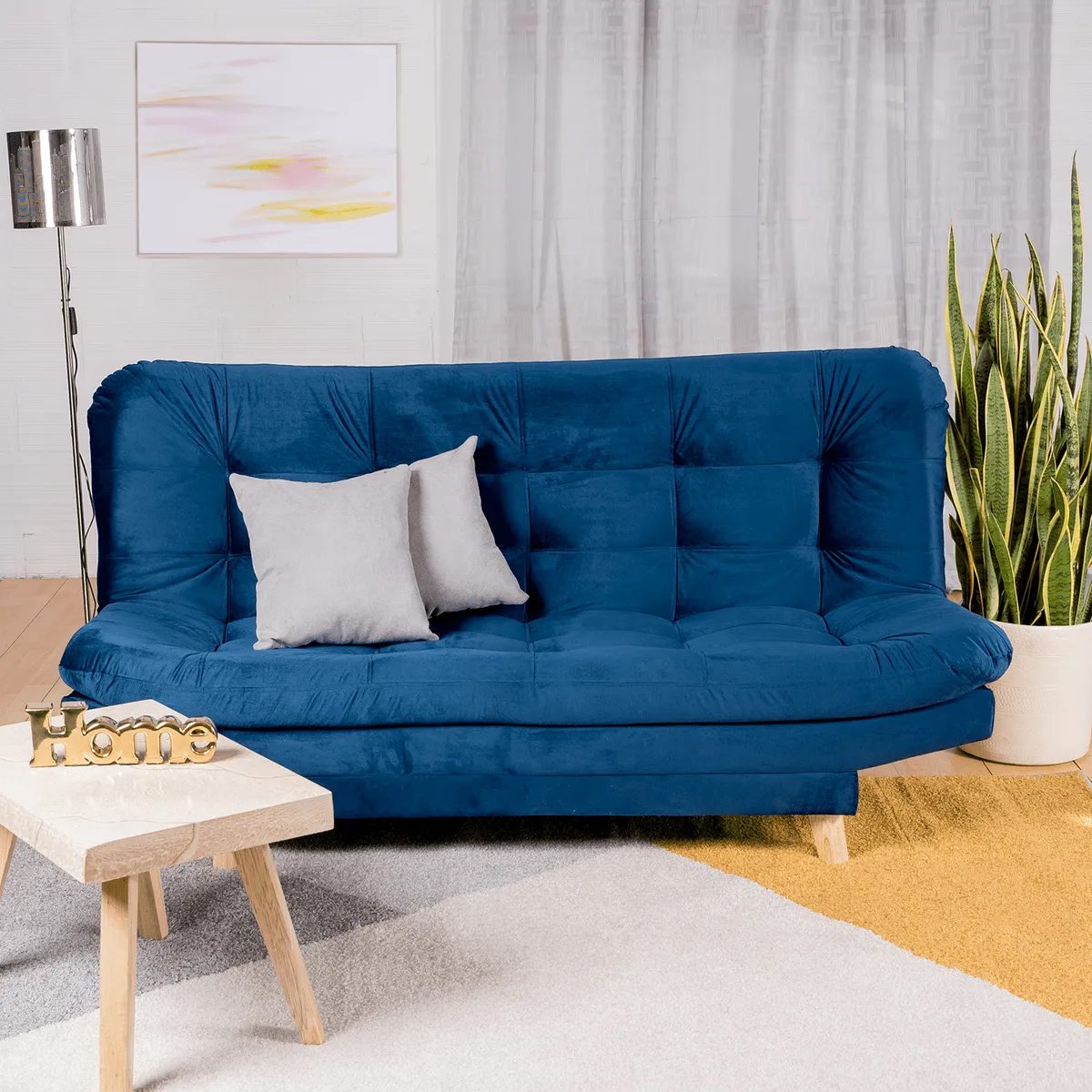 ARMONIA HOME - Sofá Cama Valencia Azul Petroleo 3 PTOS 180x84x85 + Cojines