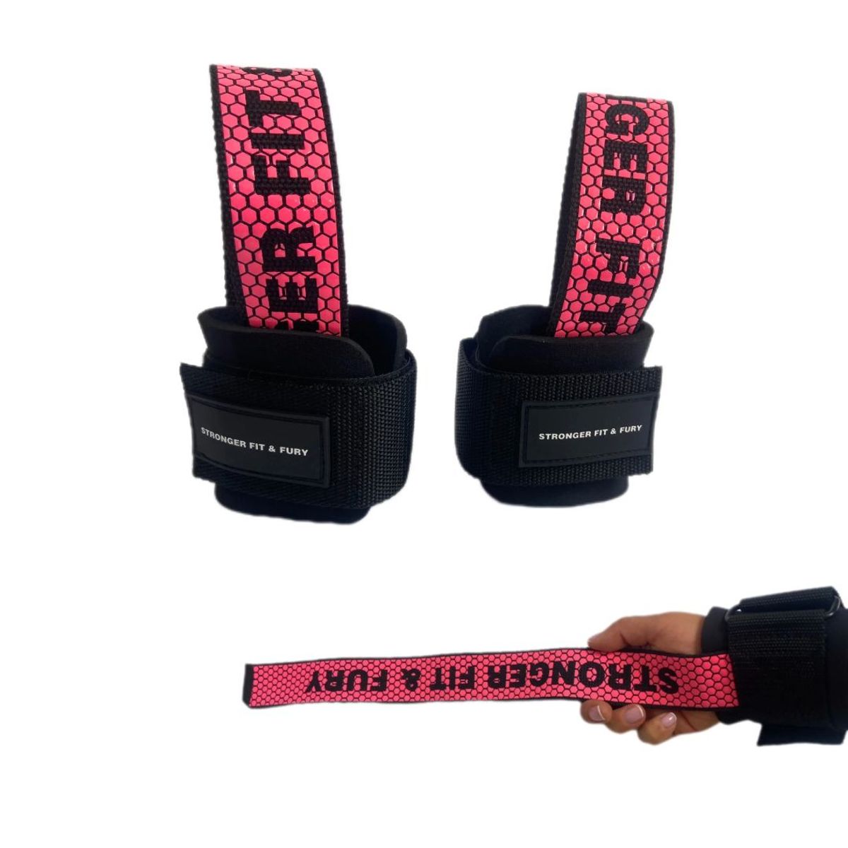 FIT AND FURY - straps pro levantamiento peso gym muñequera rosa Fit and Fur
