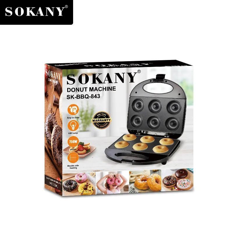 SOKANY - Maquina Eléctrica Para Hacer Donas 6 Puestos SK-BBQ-843