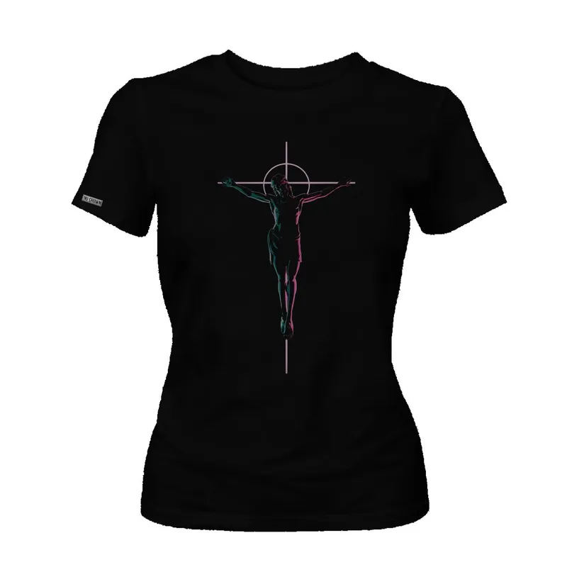 CREACIONES NU CROWN - Camiseta Jesús colores cruz Dama mujer Original Nu Crown