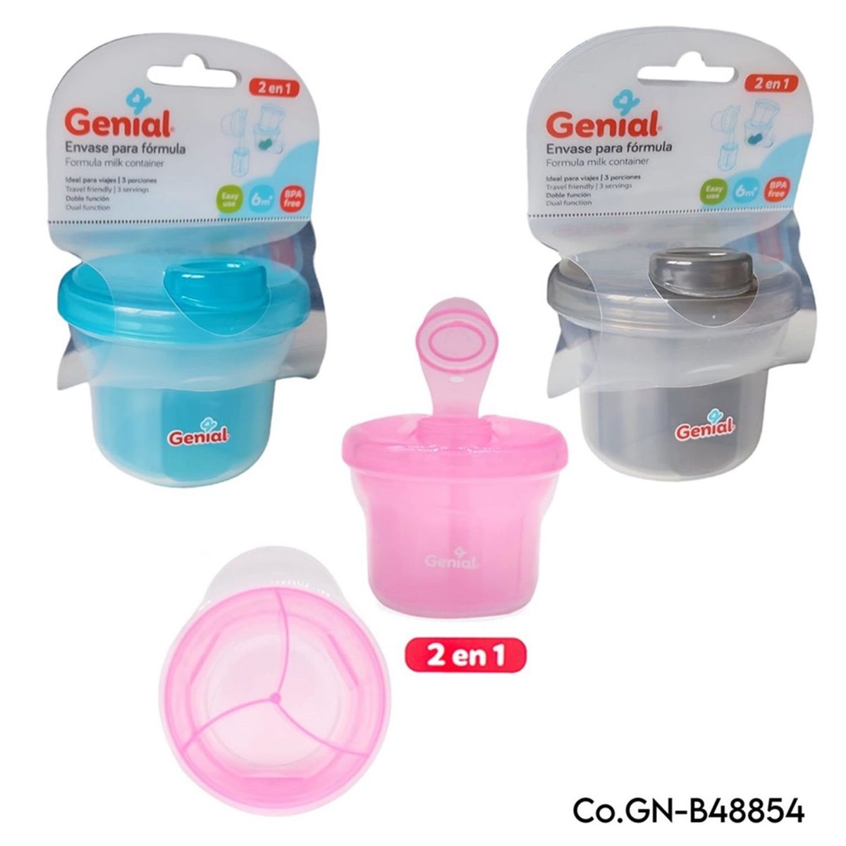 GENIAL - Dispensador porta leche formula cereal bebe infantil Rosado