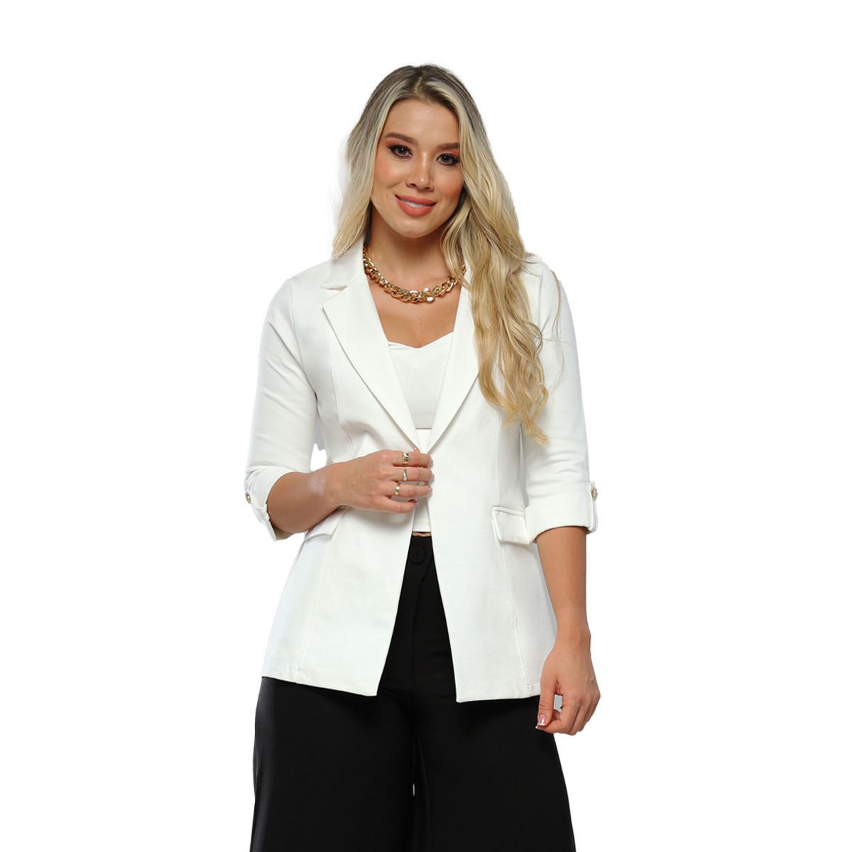 SYK - Blazer Para Mujer Manga Tres Cuartos Blanco