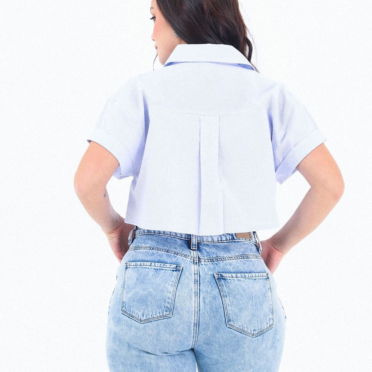 BELIFE - Blusa Manga Corta Azul Con Doblez, Cuello Camisero Para Mujer Belife