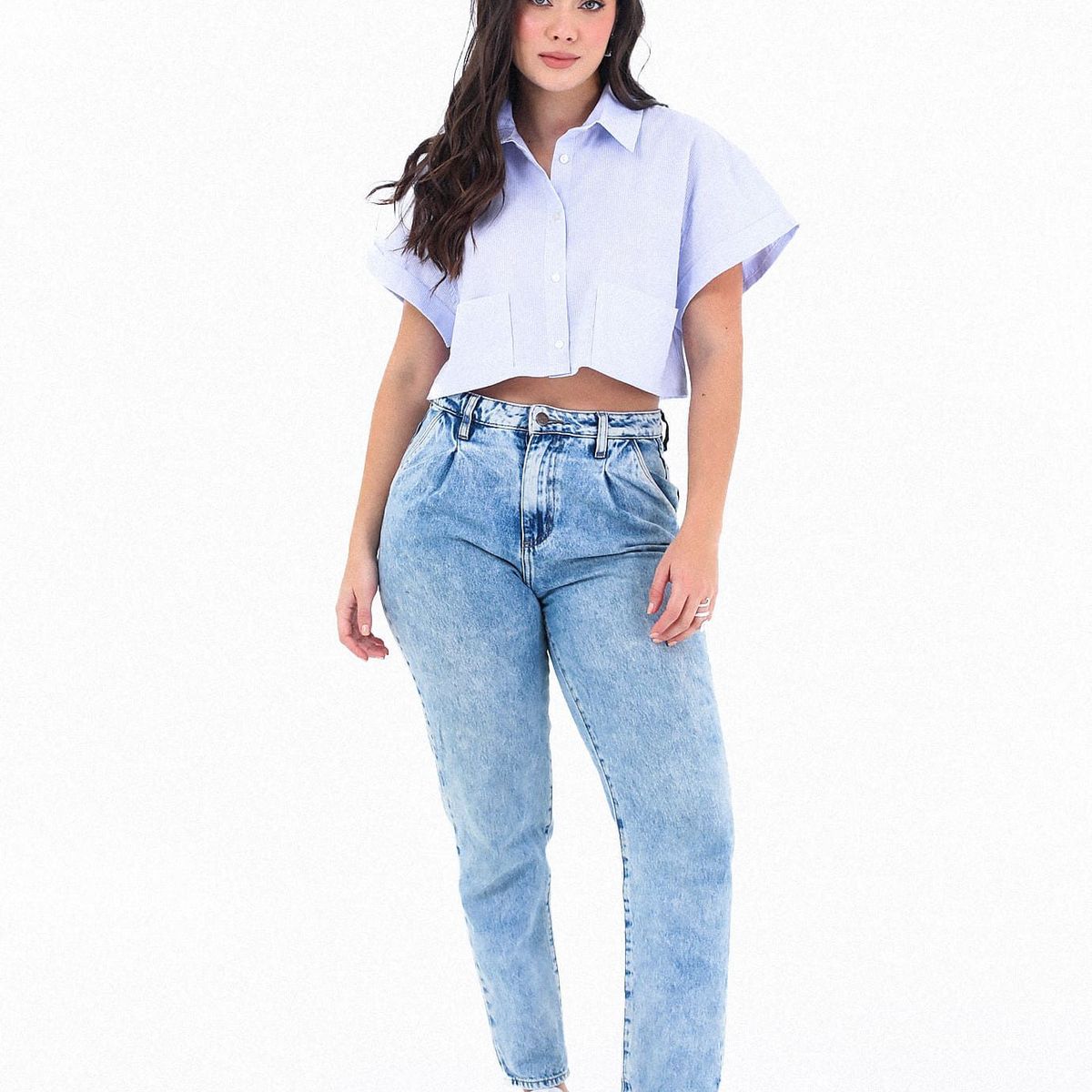 BELIFE - Blusa Manga Corta Azul Con Doblez, Cuello Camisero Para Mujer Belife