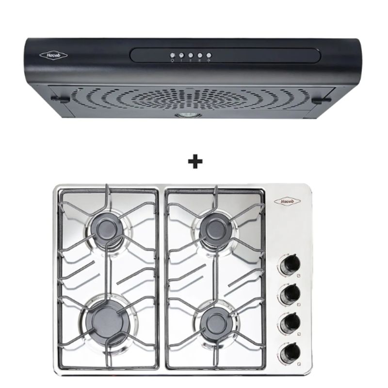 HACEB - Combo Haceb Estufa 60x43cm Inox + Campana Tofu Negra