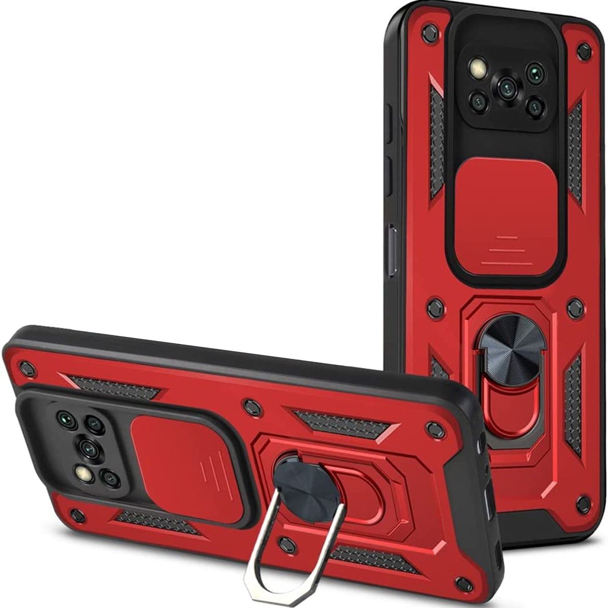 GENERICO - Funda Case Protector Slider Compatible Xiaomi Poco X3 Y X3 Pro Rojo