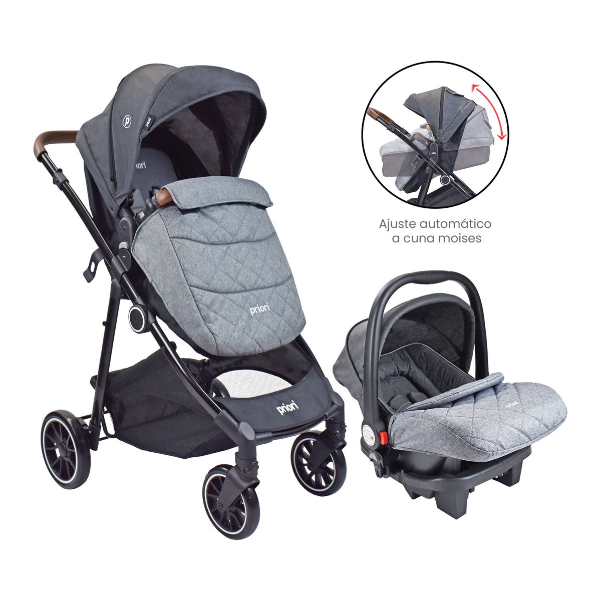 PRIORI - Coche bebé Travel System Aria T Priori Gris Oscuro
