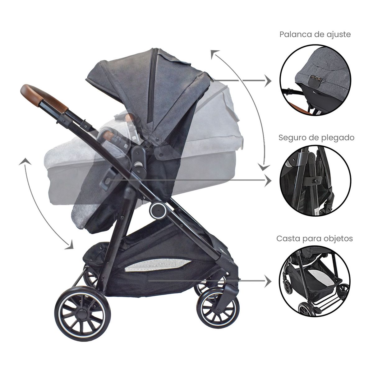 PRIORI - Coche bebé Travel System Aria T Priori Gris Oscuro