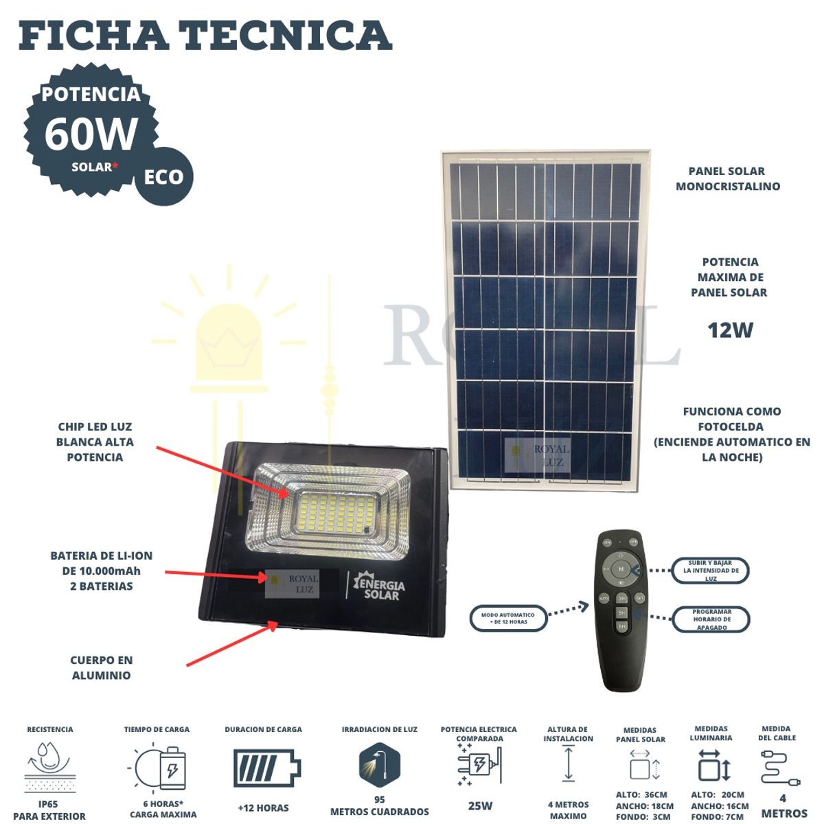 GENERICO - Reflector Solar 60w Led Ultrabrillante