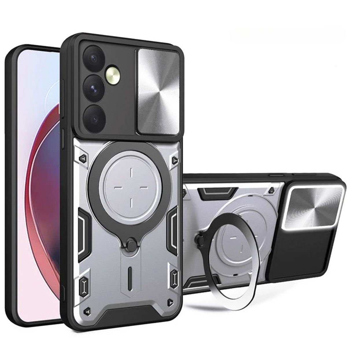 GENERICO - Funda Protección Cámara Con Soporte Compatible Samsung A15 Gris
