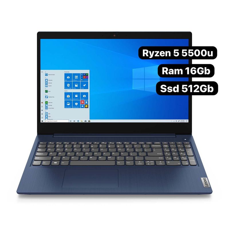 LENOVO - Portátil Lenovo IP 3 15ALC7 Ryzen 5 5500u RAM16GB SSD 512GB 15,6" FHD Win 11 Home Color Azul