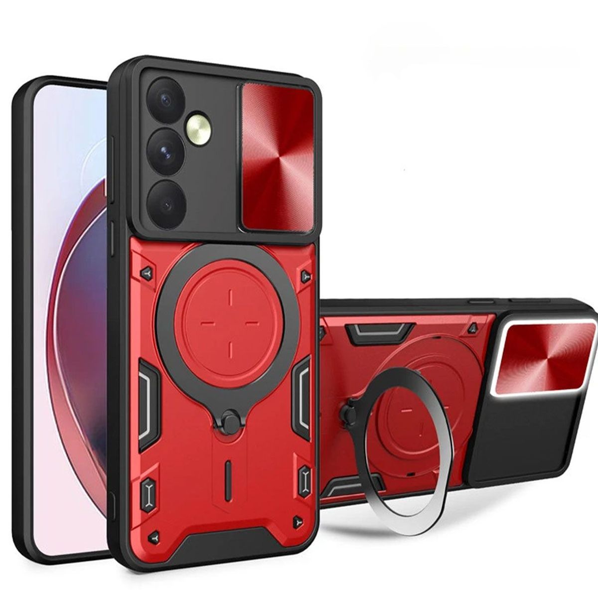 GENERICO - Funda Protección Cámara Con Soporte Compatible Samsung A15 Rojo