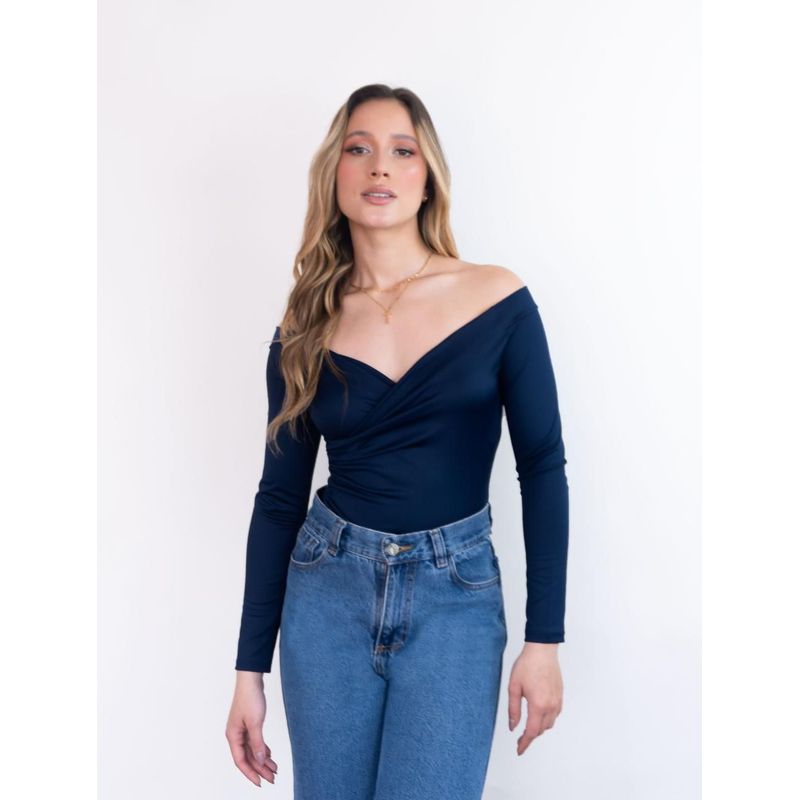 MOLGOA - Body para Mujer Azul Noche Cuello Bandeja - Lauren Azul Noche