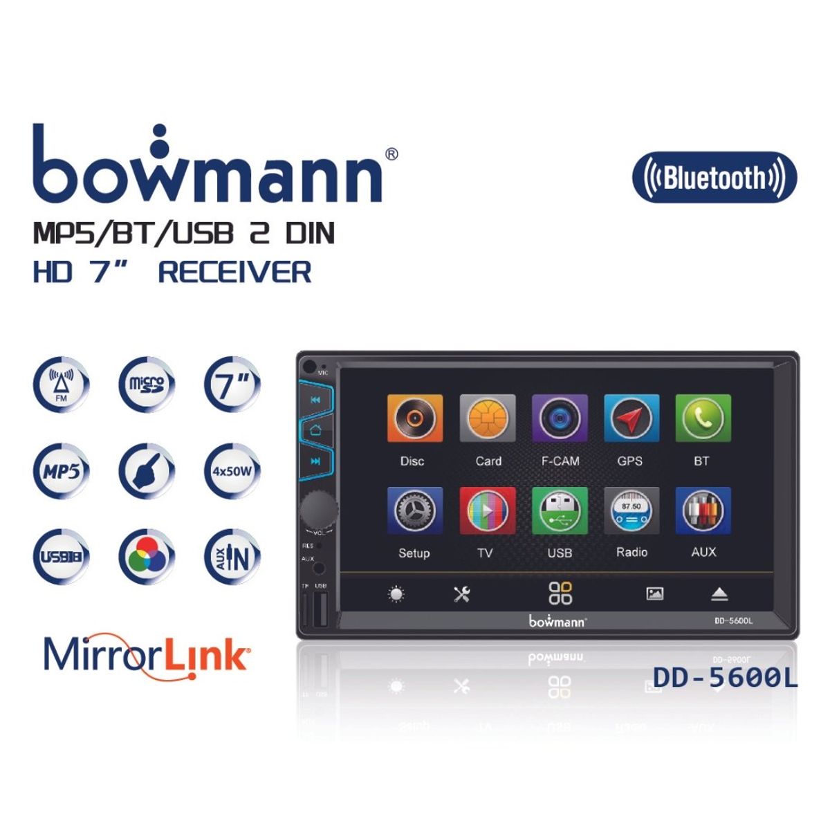 BOWMANN - Radio Carro Pantalla Tactil 7 Mirrorlink USB SD Bowmann DD-5600L