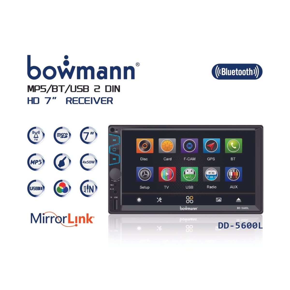 BOWMANN - Radio Carro Pantalla Tactil 7 Mirrorlink USB SD Bowmann DD-5600L