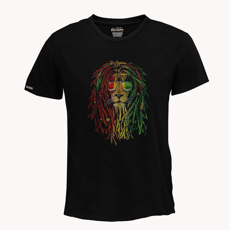 CREACIONES NU CROWN - Camiseta León rasta reggae Hombre Color NEGRO