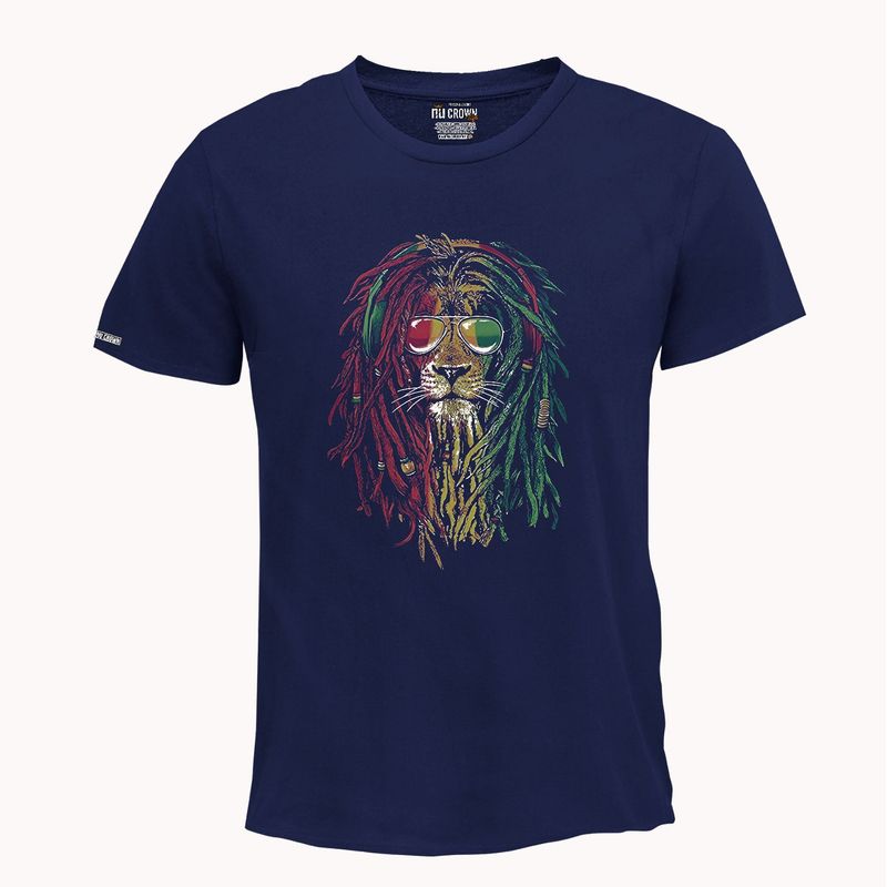 CREACIONES NU CROWN - Camiseta  León rasta reggae Hombre Color Azul