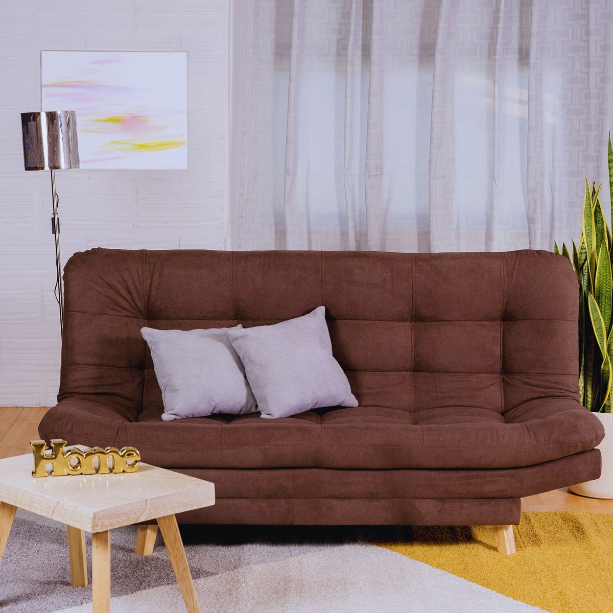 ARMONIA HOME - Sofá Cama Valencia Chocolate 3 PTOS 180x84x85 + Cojines