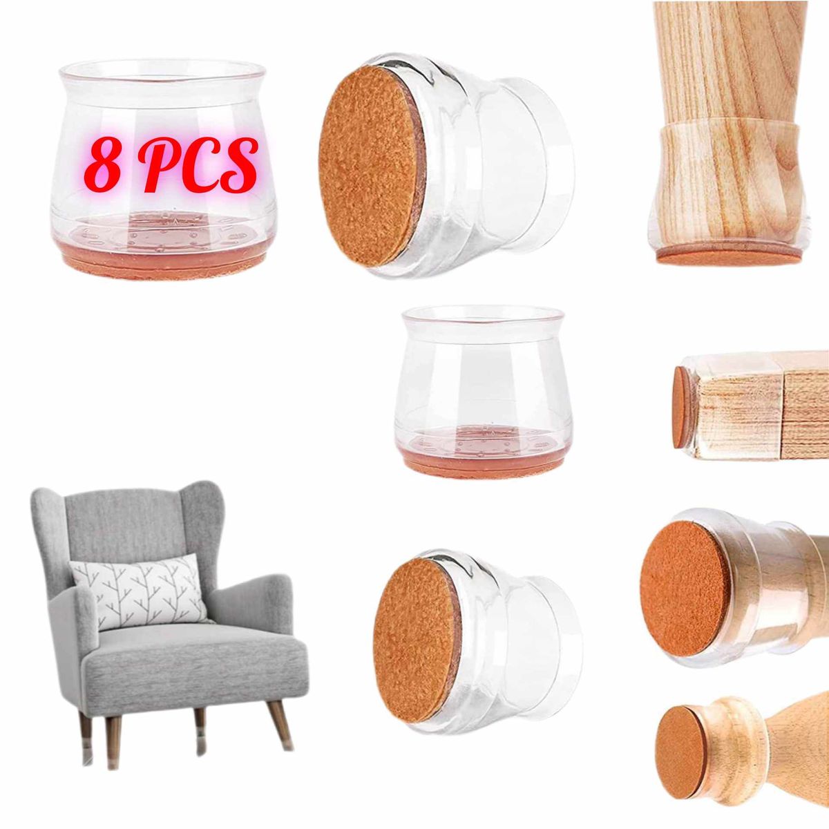 GENERICO - Kit X8 pcs Protectores Pata Silla y muebles Fundas Silicona L