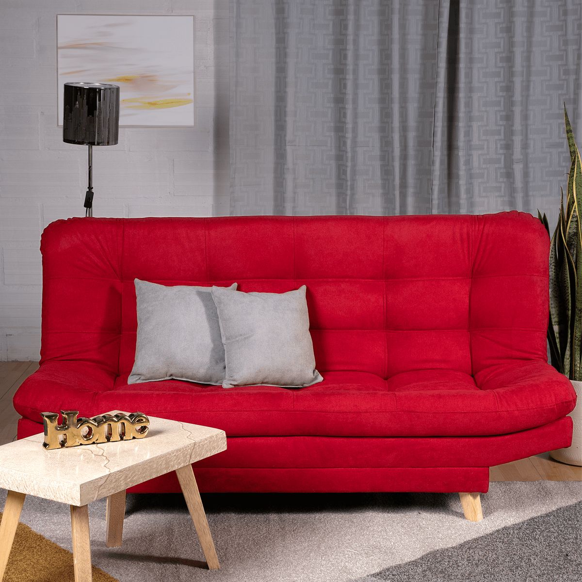 ARMONIA HOME - Sofá Cama Valencia Rojo 3 PTOS 180x84x85 + Cojines