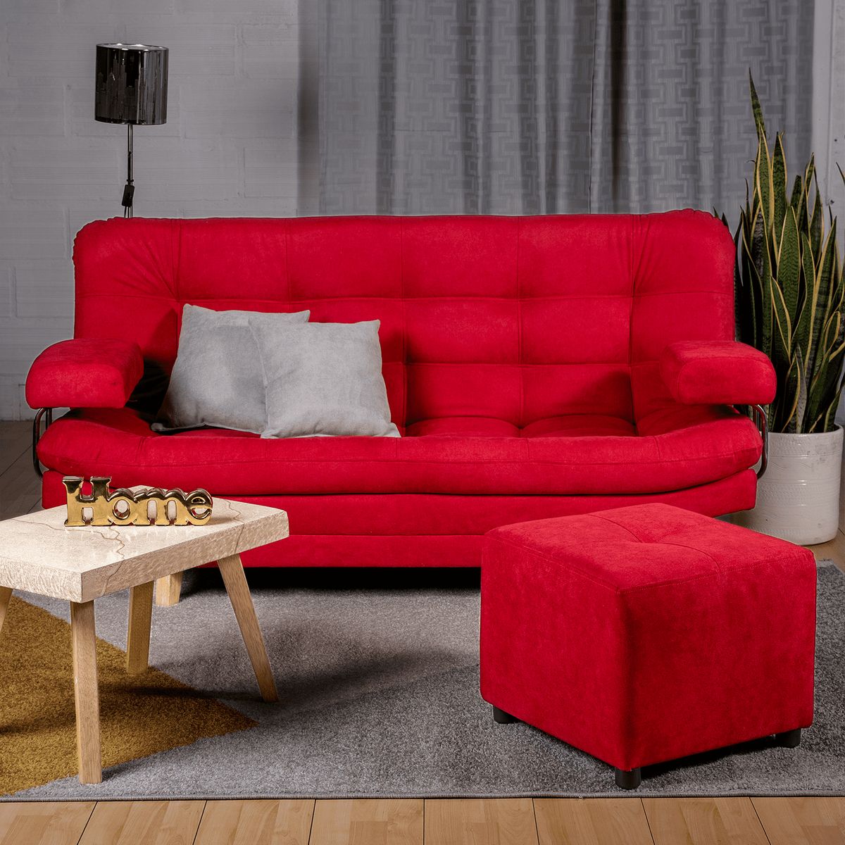 ARMONIA HOME - Sofá Cama Valencia Rojo 3 PTOS 180x84x85 + Puff