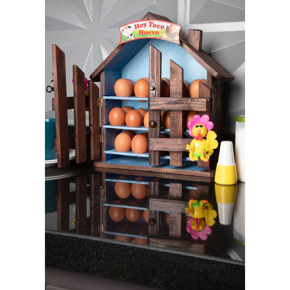 INCO - Huevera Organizador en Madera tipo Casa X 30 Unidades INCO 01 Azul