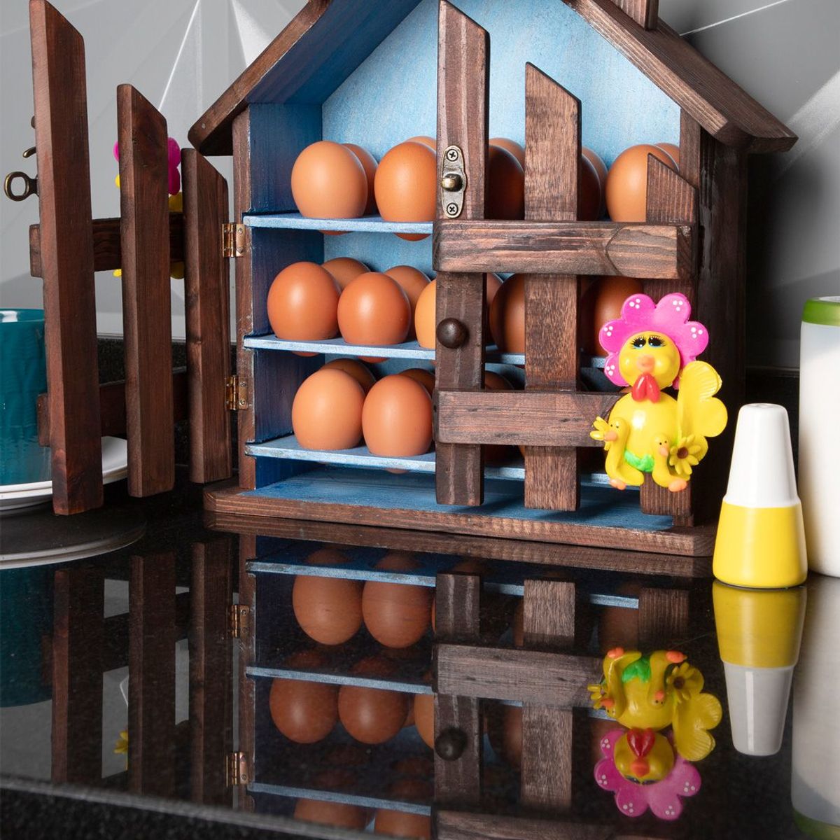 GENERICO - Huevera Organizador en Madera tipo Casa X 30 Unidades INCO 03 Azul